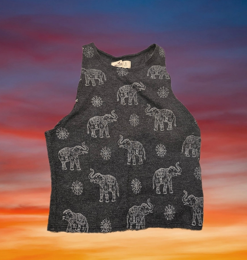 Hollister Tank Top - Black with Elephant Print